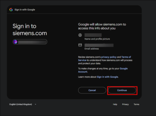 Google sign in screen